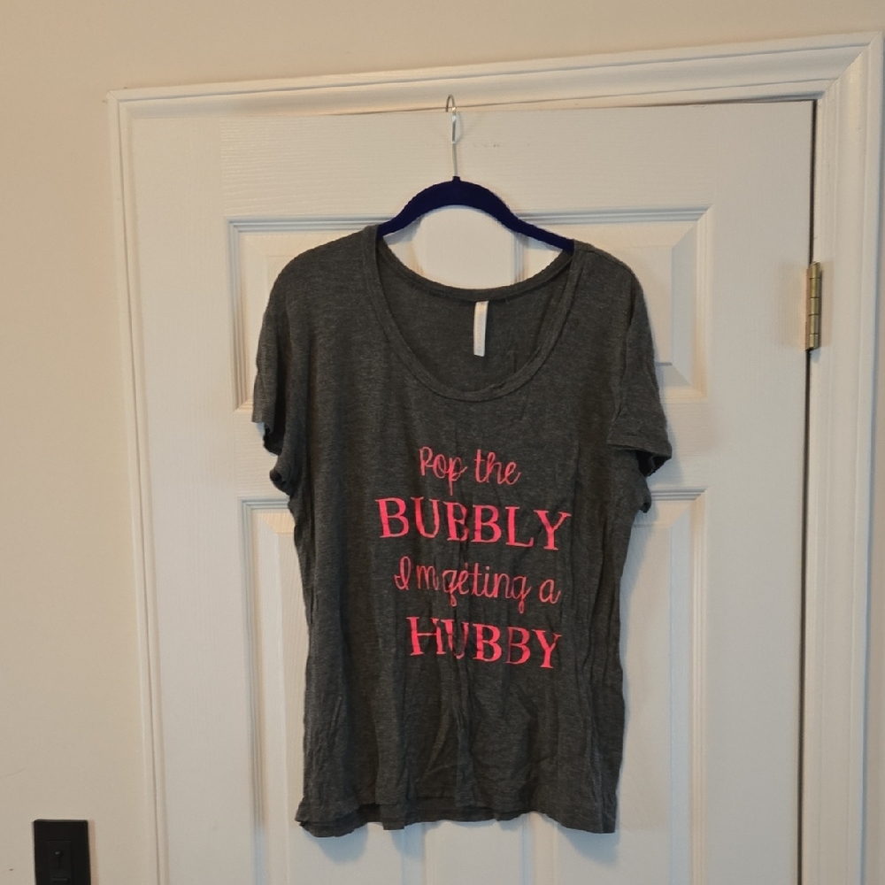 Gray Short Sleeve Tee with Pink Text